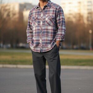 BKE Mens Shirt Blue/Purple Pearl Snap Up Sz XL